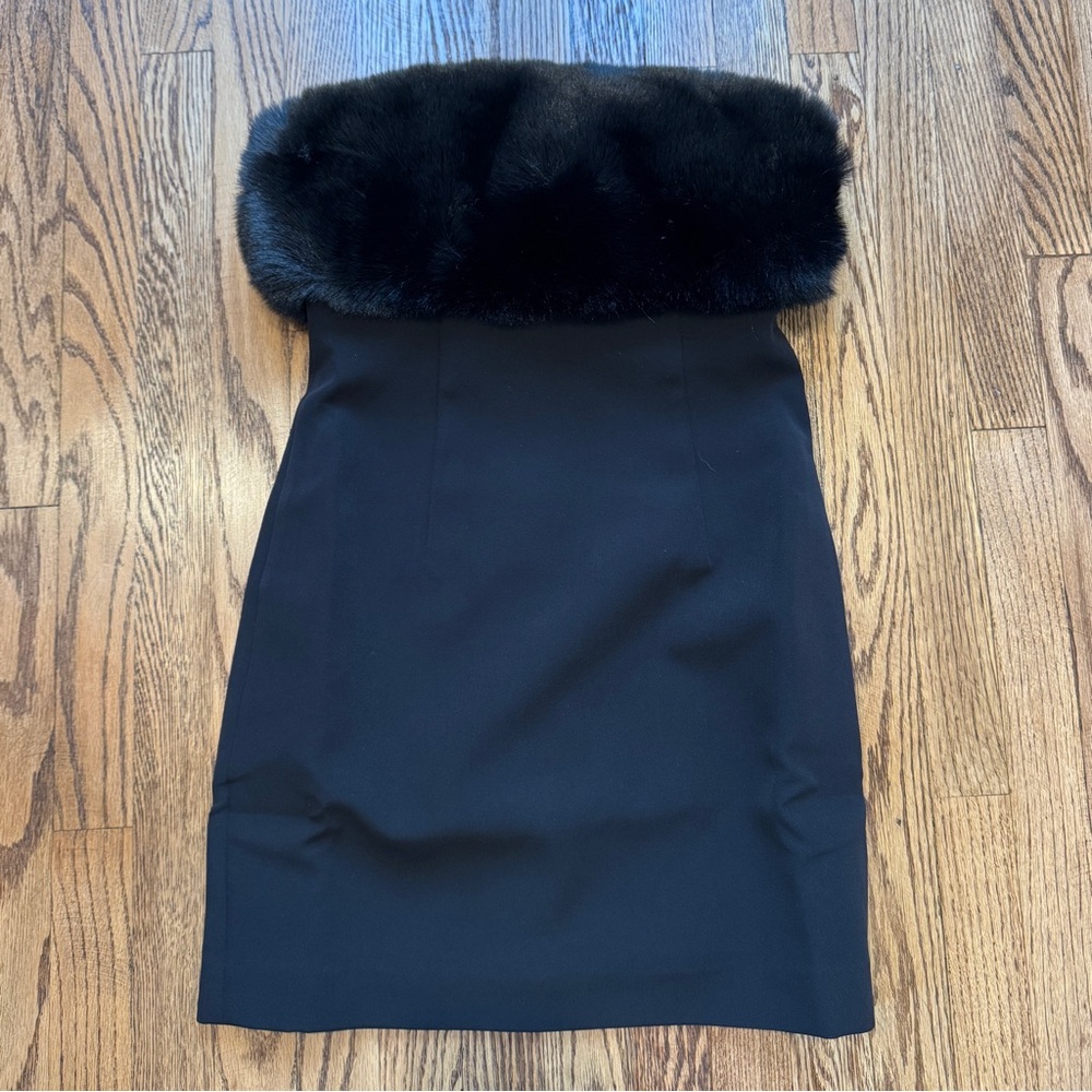 Zara Mini Black Dress with Faux Fur Trim
